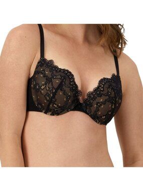 Maidenform Love the Lift Push -Up Lace Plunge Underwire Bra 40D Black Beige NWT